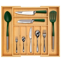 Organisateur de tiroir extensible en bambou pour couverts et ustensiles, séparateur réglable pour cuisine, salle à manger, bureau, vente en gros, personnalisable, OEM