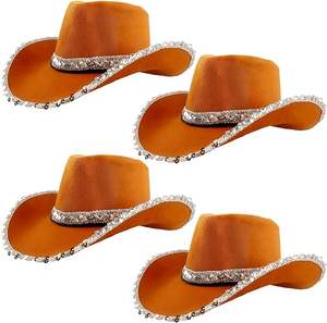 Casquettes de Cowboy chapeaux de fête chapeau de Cowboy occidental Performance de fête avec des paillettes de cristal embellies déguisements accessoires casquette pour hommes - Product Image 5