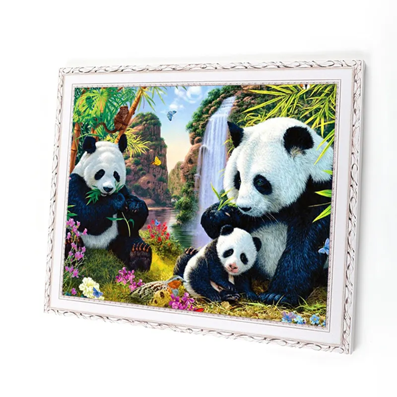 5d Diamond Painting Kit Diy Panda Family And Landscape Photo Frame Art Printing Canvas Round Drill Diamond Embroidery