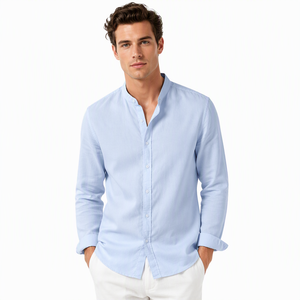Camicie da <span class=keywords><strong>Uomo</strong></span> in <span class=keywords><strong>Lino</strong></span> OEM, <span class=keywords><strong>Camicia</strong></span> in Misto <span class=keywords><strong>Lino</strong></span> e Cotone, Manica Lunga, Vestibilità <span class=keywords><strong>Slim</strong></span>, Colletto alla Coreana, Camicie Casual per <span class=keywords><strong>Uomo</strong></span> - Product Image 4