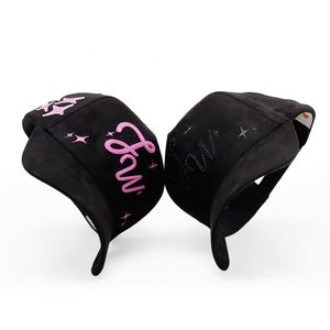 Casquettes de baseball de haute qualité à 5 panneaux en daim avec broderie personnalisée en points de chaînette, logo 3D et strass brillants - Product Image 4