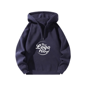 Sweat-shirt à capuche décontracté pour homme, à col zippé, manches longues, épaules tombantes, pour l'automne, uni, brodé, teint, coupe oversize - Product Image 1