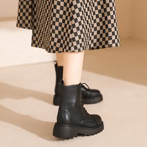 Botas de Invierno para Mujer con Parte Superior de Piel de Vacuno, Forro de Piel, Resistentes al Desgaste, Suela Gruesa, Tacón Redondo, Color Negro - Product Image 3