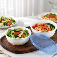 Wadah Makanan Bulat Plastik PP 850ml 29oz Aman untuk Microwave, Sekali Pakai, untuk Makanan Siap Saji
