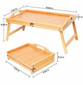 Multifunktionales Bambustablett, klappbarer Beistelltisch mit Doppelgriff für Speiseteller im Haushalt, Schlafzimmer und beim Camping - Product Image 5