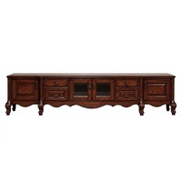 Console multimédia traditionnelle en bois massif, meuble TV en noyer brillant avec portes vitrées et tiroirs pour salon, hôtel