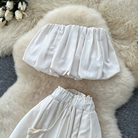 Ensemble décontracté d'été pour femme, haut bustier froncé sans manches et pantalon large taille haute à cordon de serrage, idéal pour les vacances à la plage
