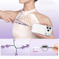 Bracelet de téléphone en perles de bambou motif panda mignon, chaîne de main en perles violettes avec patch métallique ultra-fin, cordon pour femme