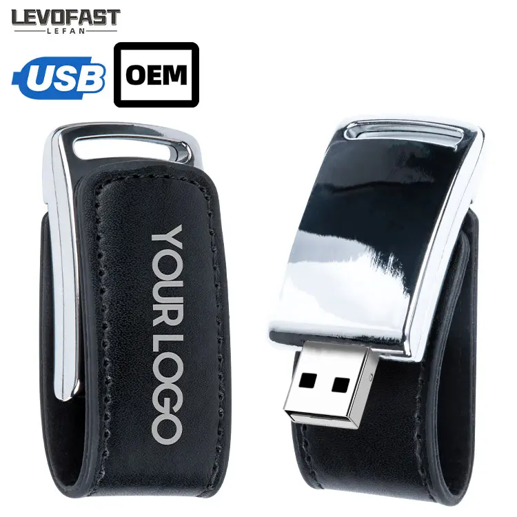 Levofast แฟลชไดรฟ์หนัง3.0ความจุจริง128GB 64GB USB แฟลชไดรฟ์หนังปรับแต่งโลโก้ได้