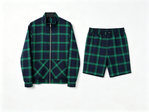 <strong>Men's</strong> Windbreaker Tracksuit Custom Plaid Tartan Lightweight Breathable Wrinkle Resistant Full <strong>Zip</strong> Jacket Elastic Waist <strong>Shorts</strong> - Product Image 3