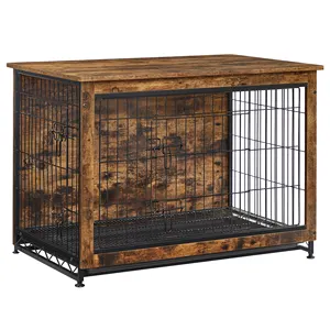 Feandrea Heavy Duty Large Dogs Cage High Strength Steel Wood Easy to Install Dog Crate Pet Dog Kennel