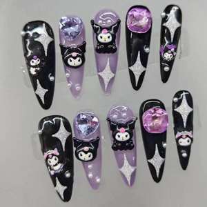 Hecho a mano cubierta completa prensa falsa Artificial en la punta de las uñas reutilizable uñas francesas flor Acrílico falso magnético Rhinestone <span class=keywords><strong>bailarina</strong></span> - Product Image 5