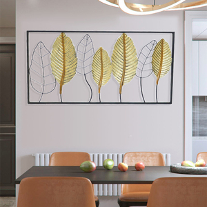 Grande decorazione trasversale da parete in metallo dorato foglie appese artigianato nero Interior <span class=keywords><strong>Design</strong></span> accessori per la casa - Product Image 2