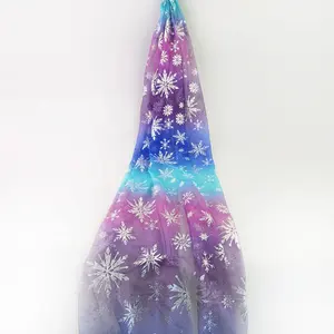 Tela de tul estampada con degradado, diseño de copo de nieve para Navidad