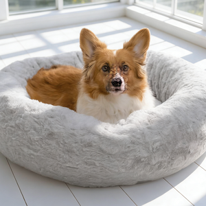سرير الكلاب الأصلي المهدئ على شكل دونات، سرير حيوانات أليفة قابل للغسل من الفرو الصناعي الفاخر للقطط والكلاب الصغيرة حتى وزن 25 رطلاً. - Product Image 4