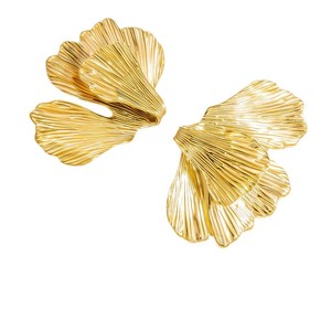 Ginkgo Leaf <b>Stud</b> Earrings 18K Gold Plated <b>Titanium</b> Steel Fashion Jewelry For Women European Style - Product Image 5