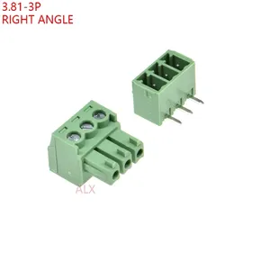 Conector de bloque de terminales de tornillo de ángulo recto de paso de 3,81 MM de 3 pines 15EDG 3,81 enchufe de 3 pines + toma de cabeza de PIN doblado para PCB