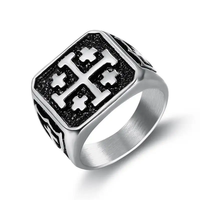 Fit Size 7#-14# Customized Vintage Hip Hop Style Cross Design Fashion Jewelry 17MM Stainless Steel Rings For Men Party/Prom