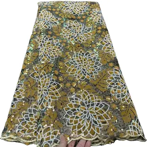 Africa clothing material handcut corded lace trim floral border saree sari cord embroidered fabric stretch with sequins