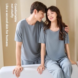 Nuovo Set <span class=keywords><strong>Pigiama</strong></span> Estivo in Seta Ghiaccio a Due Pezzi, Taglia Grande, Tinta Unita, Casual per Casa - Product Image 3