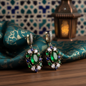 Auténticos Pendientes de Esmeralda Turca, Joyería Artesanal de Plata de Ley 925 al por Mayor - Product Image 3