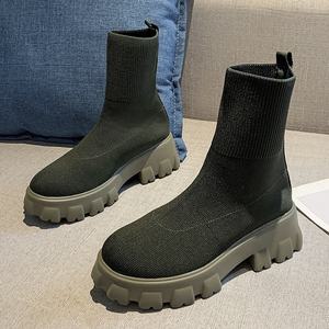 Bottes d'hiver pour femmes, taille 35-43, mode décontractée, en tricot uni, à la cheville, avec chaussettes intégrées - Product Image 6