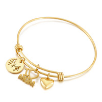 Bracelet extensible en fil plaqué or 18 carats avec breloque cœur pour maman, en acier inoxydable, étanche et hypoallergénique