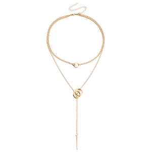 Collana Tide Cool con Doppio Anello, Catenina per Clavicola, Ciondolo Lungo a Nappa, Design con Catena in <span class=keywords><strong>Lana</strong></span> - Product Image 6
