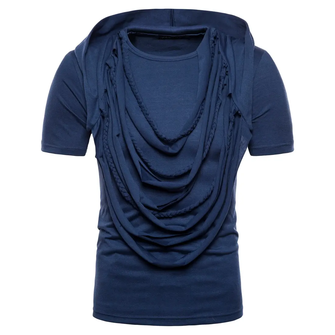 2021 New Arrival Fashion Short Sleeve Heap Collar Slim Hip Hop Men's Hoodie T shirt