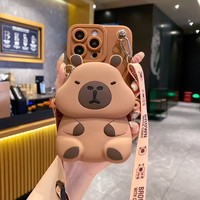 Coque de téléphone Capybara 3D Cartoon Cute Crossbody Strap Coin Wallet Lipstick Bag Phone Cover 16 15 14 Plus 13 12 11 Pro Max 16ProMax