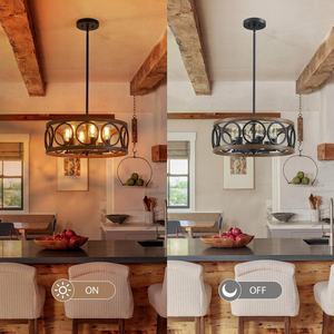 American Retro moderno pendente di casa <span class=keywords><strong>luce</strong></span> nera lampadario in legno grano di metallo per cucina camera da letto ristorante illuminazione centrale - Product Image 6