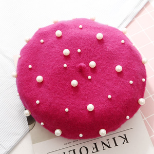 Cálidos gorros de Cachemira para <span class=keywords><strong>mujer</strong></span>, <span class=keywords><strong>boina</strong></span> de perlas de lujo con cuentas Rojas tejidas, FRANCÉS - Product Image 5