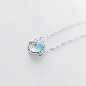 Collana con Ciondolo a Coda di Sirena per Donne, Catena Classica in Rame con Sfera, Gioiello Moda Blu per la Clavicola - Product Image 6