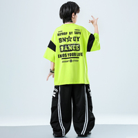 Costume de danse Hip Hop pour enfants, t-shirt surdimensionné vert néon, pantalon cargo baggy noir, tenue de spectacle sur scène pour enfants