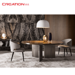 अनुकूलित लक्जरी होटल रेस्तरां फर्नीचर आधुनिक भोजन तालिका 6 कुर्सियों ग्लास डाइनिंग टेबल सेट - Product Image 1