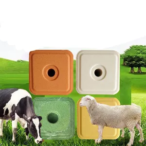 Animal licking salt brick with vitamin and minerals nutrients