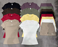 Ensemble 2 pièces pour femmes : T-shirt sans plis à manches courtes et short taille haute (plusieurs couleurs) – Décontracté, sportif, fitness, quotidien, couleur unie