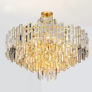 Wohnzimmer dekorative moderne Gold Pendel leuchte Rechteck runde Kuchen form großen Luxus K9 Kristall Kronleuchter