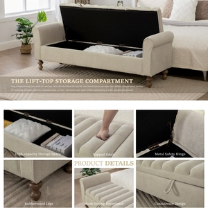 <span class=keywords><strong>Banc</strong></span> de rangement ottoman moderne en tissu avec repose-pieds et pieds, <span class=keywords><strong>coffre</strong></span> à couvertures pour salon, chambre à coucher, entrée - Product Image 3