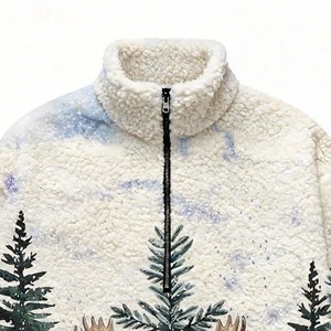 Giacca in pile <span class=keywords><strong>Sherpa</strong></span> personalizzata OEM con logo, stile streetwear, stampa DTG, chiusura a zip, pesante, per l'inverno - Product Image 2