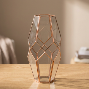 Lanterne en verre géométrique avec cadre en laiton, forme fantaisie, décoration d'intérieur, porte-bougie vide - Product Image 2