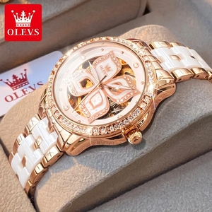 Montre pour femme OLEVS élégante avec diamants, montre automatique mécanique pour femme, montre squelette de luxe pour femme, 6612 - Product Image 1