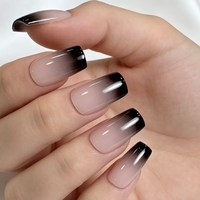 Vente en gros de faux ongles carrés personnalisés avec étiquette privée, rose et noir ombré, brillants