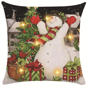 Federe in Lino Fokusent 18x18 Pollici con Luce LED, Decorazioni Natalizie con Babbo Natale e Pupazzo di Neve per Divano - Product Image 5