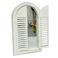Miroir à cadre en bois Luckyiwnd, style shabby chic vintage, blanc vieilli, miroir de fenêtre, décoration intérieure, cadre 4-5 mm, vintage antique, horizontal