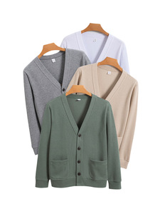 Vente chaude personnalisé hommes décontracté <span class=keywords><strong>col</strong></span> en <span class=keywords><strong>V</strong></span> <span class=keywords><strong>pull</strong></span> tricoté Cardigan ample confortable solide chaud à manches longues <span class=keywords><strong>pull</strong></span> d'hiver - Product Image 5