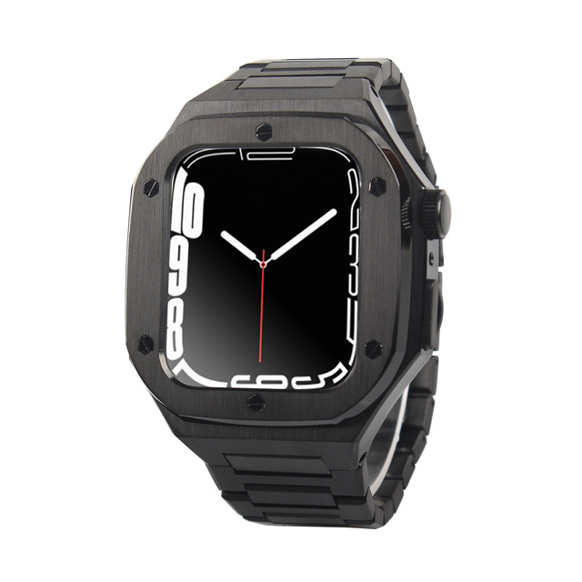 Luxury Modification Kit Retrofit for Watch Series SE 7 8 45mm Stainless Steel Case Band 316L Material Quick Release Wooden