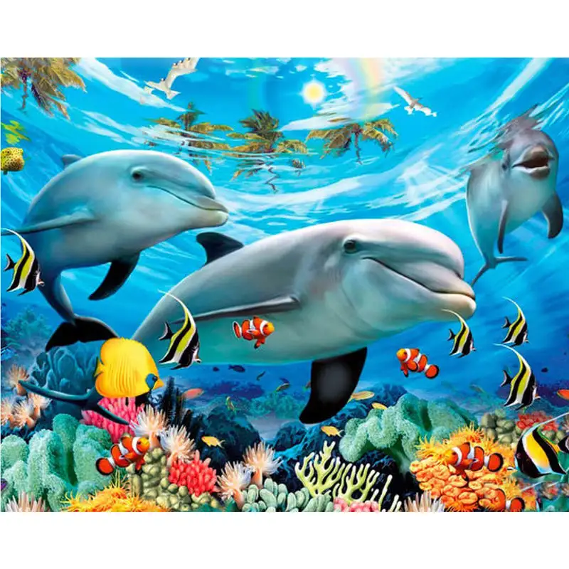 Fábrica Atacado Dolphin Diamante Pintura Broca Completa AB Broca 5d Diy Diamante Bordado Pintura Cenário Oceano