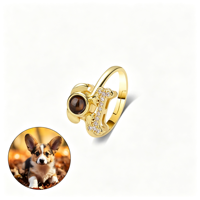 Bague de projection photo cachée « Je t'aime » en 100 langues, en forme d'os de chien, ouverte et ajustable, en or, argent ou or rose, cadeau pour les amoureux des chiens