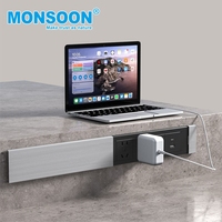 Prise de table encastrée pour meubles de cuisine, dissimulée, avec couvercle coulissant unique et ports USB Type-C